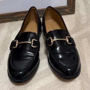 20. J.Crew Black Patent Loafers w/ Gold Horsebit Detail